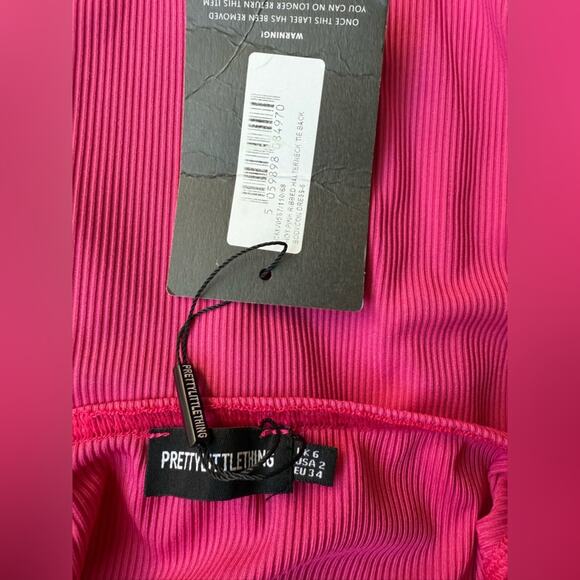 New Pretty Little Thing Ribbed Halter Tie Back mini Dress in Hot Pink size 2 - Picture 7 of 7